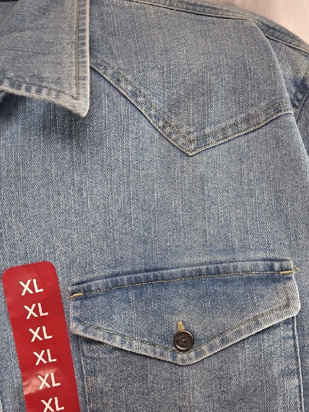 FRYE Light Wash Denim Western Shirt - Picture 7 of 9